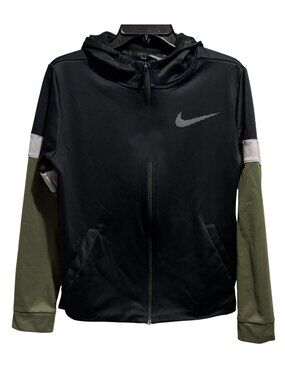 Nike Dri Fit Boys XL Full Zip Hoodie Black Tri-Color Jacket Pockets Swoosh Logo